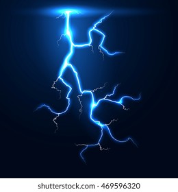 Lightning thunder storm vector background. Illustration of thunderstorm flash and electricity strike