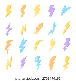 Lightning thunder strike set in scandinavian style featuring electric power energy symbols weather storm perfect for your illustration and creative designs projects