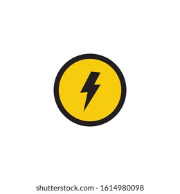 Lightning thunder strike symbol in circle warning banner template vector illustration isolated on white background. Sign of electric energy danger or hazard.