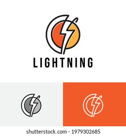 Lightning Thunderbolt Circle Line Power Energy Logo.