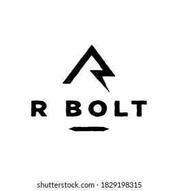 Lightning, thunderbolt, energy symbol with letter r. modern black logo design for industry, company, building.