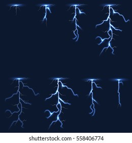 Lightning, thunderbolt fx animation frames sprite vector illustration. Electricity thunderbolt danger, light electric powerful thunder bolt.