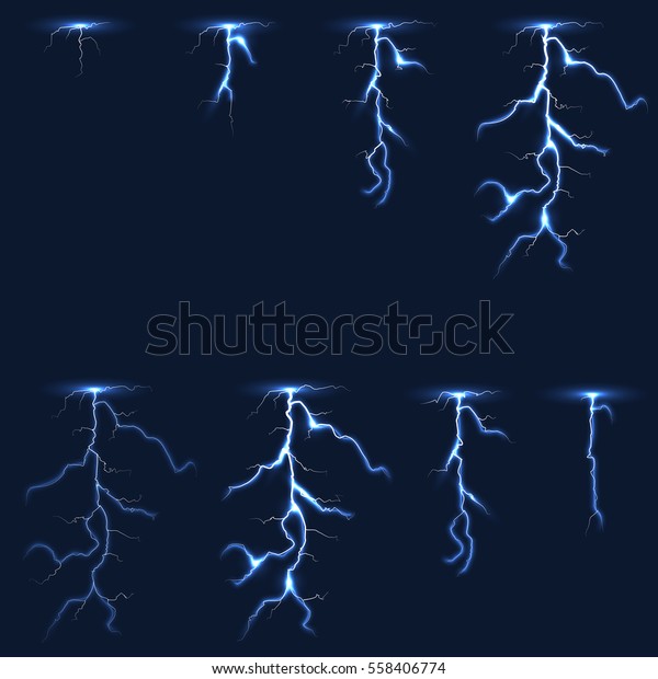 稲妻 落雷のfxアニメーションフレームのスプライトベクターイラスト 電気が雷に落ち 軽い電気の強い雷が鳴る のベクター画像素材 ロイヤリティフリー
