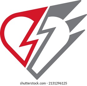 Lightning Thunderbolt and Heart with Speed and Motion Vector Logo