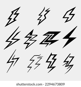 Blitz, Gewirr-Symbol. Kollektion elektrischer Blitzvektorsymbole. Schildkröte