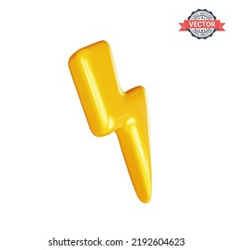 Lightning or thunderbolt icon, realistic 3d vector illustration isolated on a white background
