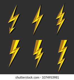 Lightning thunderbolt icon vector.Flash symbol illustration.Lighting Flash Icons Set. Flat Style on Dark Background.Silhouette and lightning bolt icon. Set of yellow icons storm.
