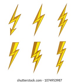 Lightning thunderbolt icon vector.Flash symbol illustration.Lighting Flash Icons Set. Flat Style on white Background.Silhouette and lightning bolt icon. Set of yellow icons storm.