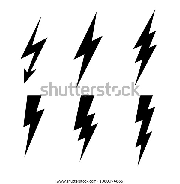 稲妻の雷アイコンベクター画像 Flashシンボルイラスト Lighting Flashセット 白い背景に平らなスタイル 黒いシルエットと稲妻のアイコン インスタントアイコン のベクター画像素材 ロイヤリティフリー