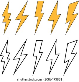 Lightning thunderbolt icon vector.Lighting Flash Icons Set. Flat Style.