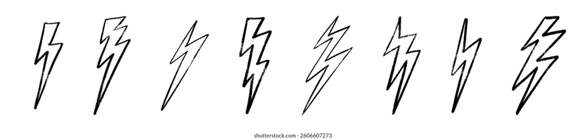 Lightning thunderbolt pictogram outline. Power logo with electric flash energy. Flat vector illustration isolated on white background.