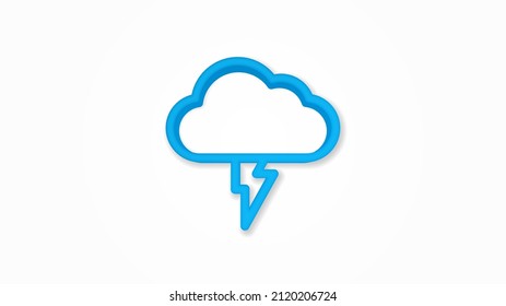 Lightning, thunderstorm cloud, weather 3d line flat color icon. Realistic vector illustration. Pictogram isolated. Top view. Colorful transparent shadow design.