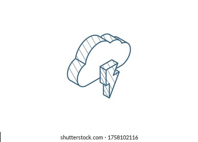 Lightning, thunderstorm cloud, weather isometric icon. 3d vector illustration. Isolated line art technical drawing. Editable stroke