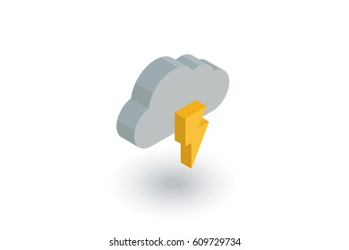 Lightning, thunderstorm cloud, weather isometric flat icon. 3d vector colorful illustration. Pictogram isolated on white background