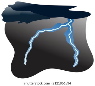 lightning thunderstorm flash at night sky vector drawing black clouds thunder discharge electric charge on cold rainy windy stormy weather formation of a storm and cumulus clouds illustration concept