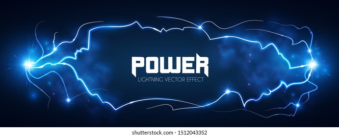 Lightning. Thunderstorm light effect. Neon electric light. Power design.