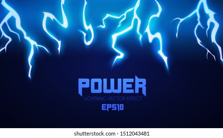 Lightning. Thunderstorm light effect. Neon electric light. Power design.