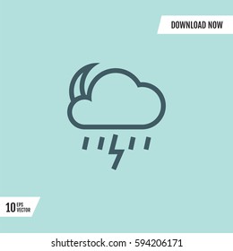lightning thunderstorm rainy night vector icon weather forecast