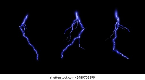 Lightning. Thunderstorm, realistic lightning. Magical and vibrant light effects for web design and illustrations