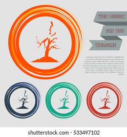 lightning and tree icon on the red, blue, green, orange buttons for your website and design with space text. Vector illustration