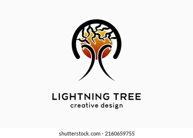 Lightning tree logo design combined with a sun or moon icon with a creative concept