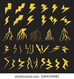 lightning vector cartoon set with bacground black