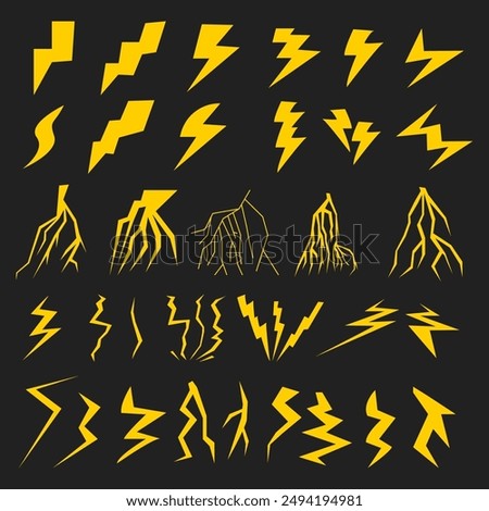 lightning vector cartoon set with bacground black