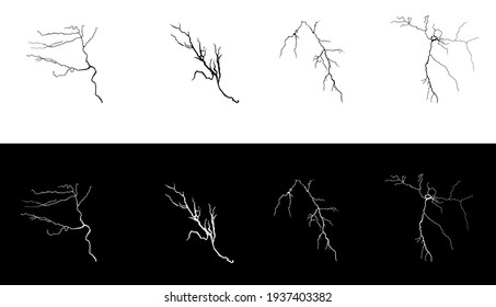 Lightning vector EPS 10. Thunderstorm lightning silhouettes of black and white colors.