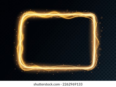 Lightning vector frame. Curve light effect of line. Luminous geometric figure. Electric border.