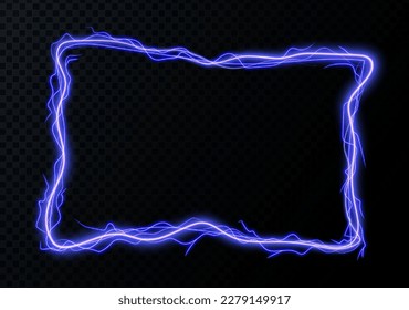 Lightning vector frame. Curve light effect of line. Luminous geometric figure. Electric border.