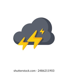 Lightning vector icon with black clouds. Vector sign illustration for thunderstorm weather. On a blank background and can be edited again.