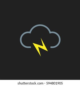 Lightning Vector Icon, The outlined symbol of cloud with lightning sign. Simple, modern flat vector illustration for mobile app, website or desktop app 