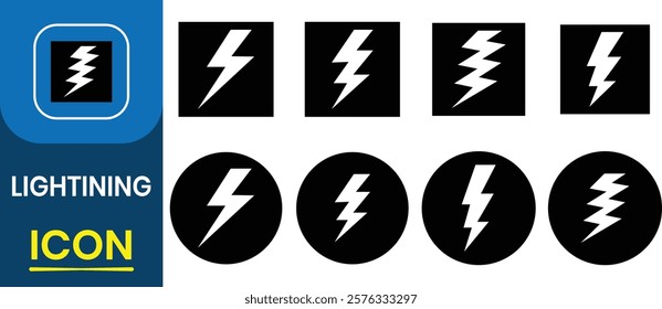  Lightning vector icon set. Thunder, Nature and Weather, energy power or electricity charge, Cloud, Storm, glyph flash. Electric sign and symbol vector illustration.