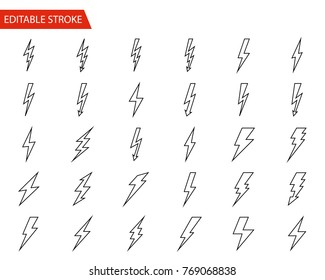 Lightning Vector Icons Set. Thin Line Vector Illustration. Adjust stroke weight - Expand to any Size - Easy Change Colour - Editable Stroke