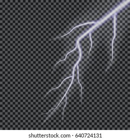 Lightning vector isolated on dark background. Transparent effect. Light bolt illustration.
