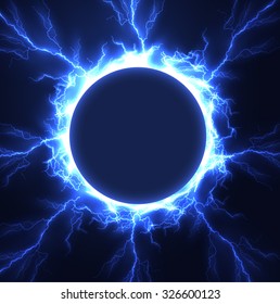 Lightning vector round text frame background. Eps10.