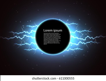 Lightning vector round text frame background. Eps10. Glitter party poster abstract layout with circle surrounded by lightnings luxurious pattern. Vector illustration