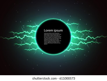 Lightning vector round text frame background. Eps10. Glitter party poster abstract layout with circle surrounded by lightnings luxurious pattern. Vector illustration