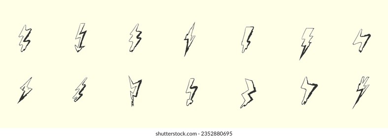 Lightning Vector Seamless Pattern. The effect of lightning, thunderstorm, zippers. Repeat background with hand drawn doodle of lightning bolts, thunder bolts, energy bolt, warning symbol. 