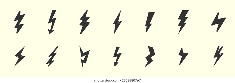 Lightning Vector Seamless Pattern. The effect of lightning, thunderstorm, zippers. Repeat background with hand drawn doodle of lightning bolts, thunder bolts, energy bolt, warning symbol. 