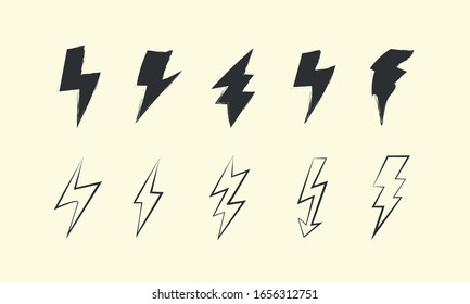 Lightning Vector Seamless Pattern. Repeat background with hand-drawn doodle of lightning bolts, thunder bolts, energy bolt, warning symbol illustration. EPS 10.
