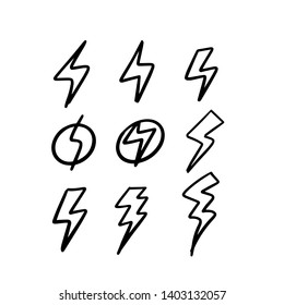 Lightning vector set isolated from background. Simple icon storm or thunder and lightning strike isolated from the background. 