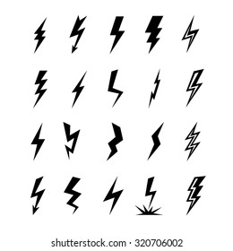 Lightning vector set isolated from background. Simple icon storm or thunder and lightning strike isolated from the background.