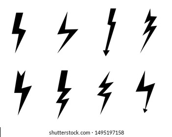 Lightning vector set isolated . Simple icon storm or thunder and lightning strike isolated 