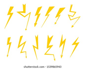 Lightning vector set isolated . Simple icon storm or thunder and lightning strike isolated 