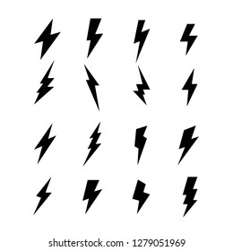 Lightning vector signs. Lightning bolt icons, thunder bolt symbols or flash pictograms. Flash icon. Streak of lightning sign. Electric bolt flash icon. Thunder strike logo. Charge icon. Thunderb