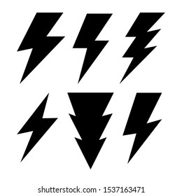 Lightning vector signs. Lightning bolt icons, thunder bolt symbols or flash pictograms. Flash icon. Streak of lightning sign. Electric bolt flash icon. Thunder strike logo. Charge icon. Thunderb