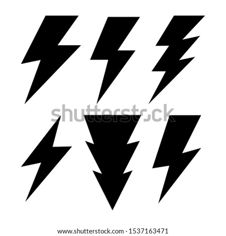 Lightning vector signs. Lightning bolt icons, thunder bolt symbols or flash pictograms. Flash icon. Streak of lightning sign. Electric bolt flash icon. Thunder strike logo. Charge icon. Thunderb