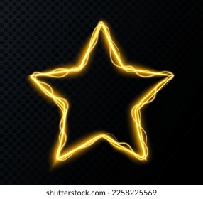 Lightning vector star frame. Curve light effect of golden line. Luminous golden star. Electric border star.