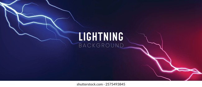 Lightning versus. Blue and red thunderbolt strikes collision, vs battle or fight concept. Electric flash light abstract power effect for versus vector banner.